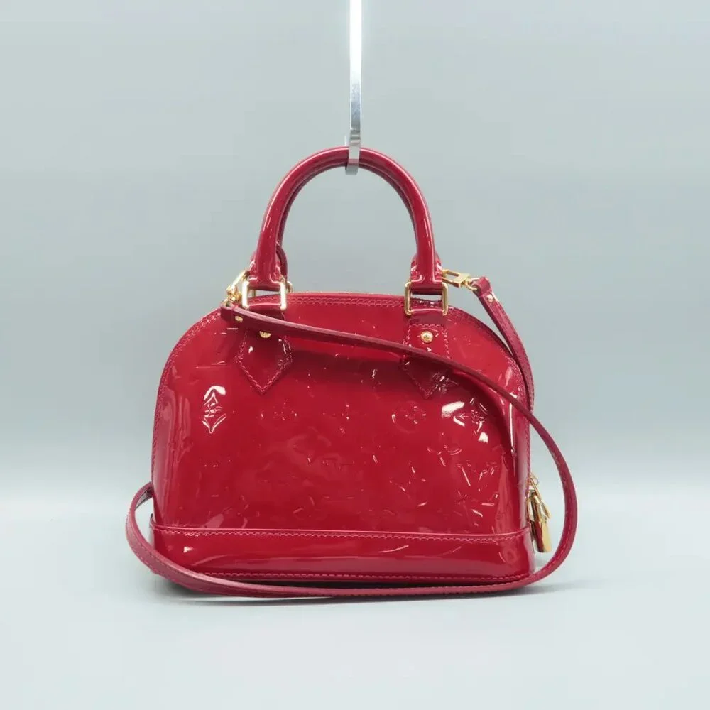 100% Authentic Louis Vuitton Alma BB Red Monogram Patent Leather Satchel - Picture 2 of 12